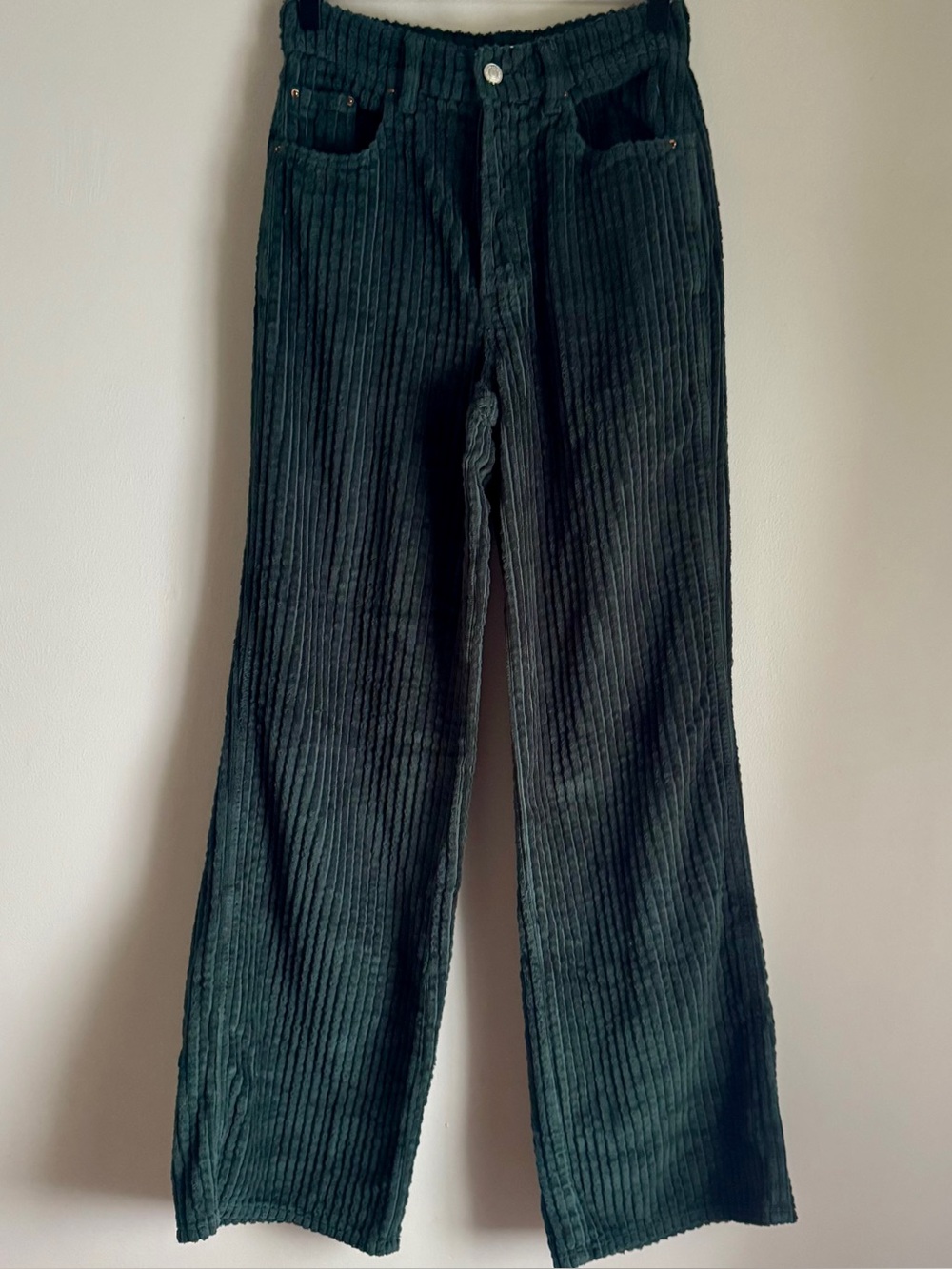 PacSun Baggy Jean High Rise Button Fly Dark Green Corduroy Pants Size 26